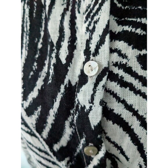 Cynthia Rowley Linen Tunic Top Womens 2X Tropical Botanical Print Black Cream - Picture 6 of 11
